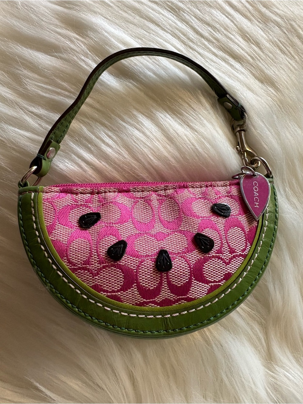 RARE VINTAGE 2006 COACH JACQUARD & LEATHER WATERMELON FRUIT WEDGE WRISTLET